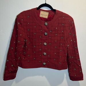 Double D Ranch Red Crop Jacket Star Flower Studded All Over Button Front Medium